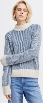 Produktbild von Ichi IHKamara Damen Strickpullover Pullover Feinstrickpullover mit hohem Rippkragen Rippbündchen Loose fit