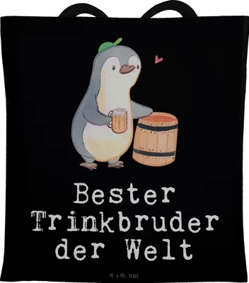 Produktbild von Mr. & Mrs. Panda Tote Bag Pinguin Bester Trinkbruder der Welt - Schwarz - Geschenk, Stoffbeutel, Party, Schultasche, Kumpel, Tasche, totebag, Shopping, Geschenkidee