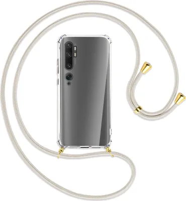 Produktbild von Handykette Backcover-Schutzhülle mit Band (Metall goldfarben) für Xiaomi Mi Note 10 (Pro) - broken white