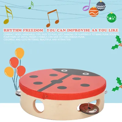 Image de tambourin à main en bois 15cm Tambour à main Cloche Instrument musical à percussion Jouet Cadeau(1#)