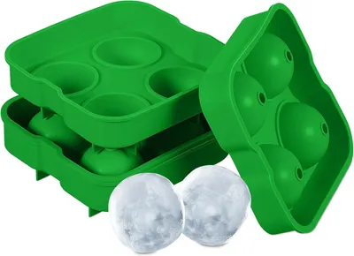 Produktbild von Eiswürfelform – Set mit 2 Stück – Silikon – Wiederverwendbar – Kugeln mit 4,5 cm Durchmesser – 4 Eiswürfel pro Form – Eiswürfelbehälter – Grün