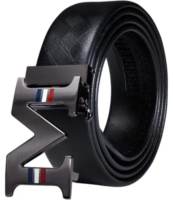 Immagine prodotto di Cintura da uomo in vera pelle con fibbia automatica, colore nero, lunghezza regolabile 130 cm, confezione regalo