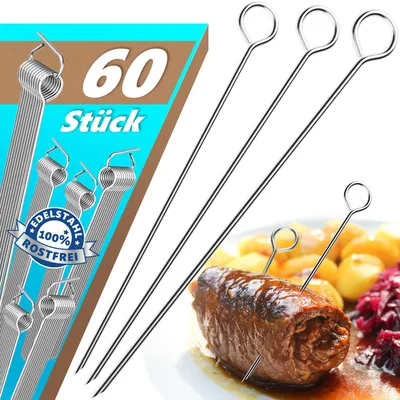 Rouladenaalden aus Edelstahl, 60 Stück, 10 cm