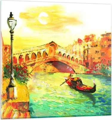 Produktbild von Bilder auf glas - Venedig Gondel - 70x70cm - Glasbilder - Wandbilder - Kunstdruck - zum Aufhängen bereit - Wanddekoration aus Glas - Glas Bilder - Wandbild auf Glas - Einteilig - GAC70x70-3841