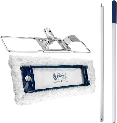 Produktbild von Ha-Ra Set Bodenexpress 42 cm aus Edelstahl & Boden-Faser Nano Gold Igel I robuster Boden-Wischer zur Reinigung für Böden & Wände I wendiger Wischmop mit rutschfestem Griff & teilbarem Stiel