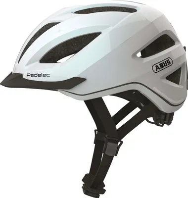 Produktbild von ABUS Fahrradhelm Pedelec 1.1, pearl white, 56-62 cm, mit LED-Rücklicht 180°, integrierter Regenhaube, Fidlock-Magnetschloss, abnehmbarem Visier, Double-Shell Bauweise, Zoom Evo Adult System, Pferdeschwanz-tauglich, für Pedelec, E-Bike & City