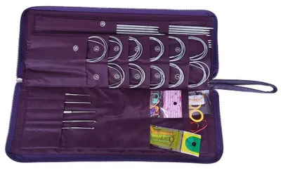 Productafbeelding van Rondbreinaaldenset 104 Stuks Roestvrij Staal - Vervangbare Naalden - Haaknaald - Opbergtas - Duurzaam Gereedschap - 25-35 cm - Breiset