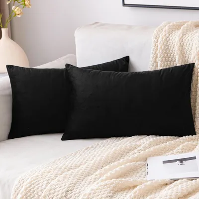 Produktbild von Samt Kissenbezug Dekokissen Sofakissen 40x60 cm Schwarz 2 Stück