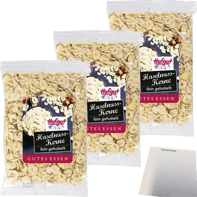 Produktbild von Hofgut Haselnusskerne gehobelt 3er Pack (3x100g Beutel) + usy Block