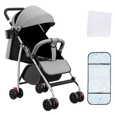 Produktbild von 2 in 1 Kinderwagen Reisebuggy Baby Buggy klein zusammenklappbar mit Getränkehalter und Liegefunktion Grau