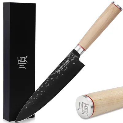 Immagine prodotto di Coltello da chef da 8 pollici (203 mm), acciaio inossidabile AUS8, motivo "martello", manico in legno di acero nero