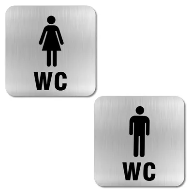 WC-Schilder selbstklebend, 2 Stück, Edelstahl, 12x12 cm