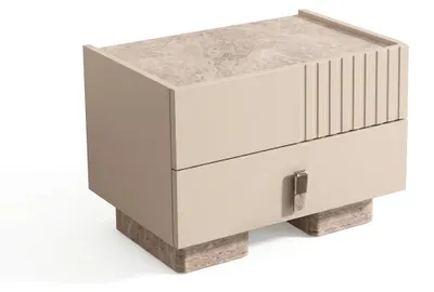 Immagine prodotto di Comodino beige in legno, design moderno. Mobile per la camera da letto
