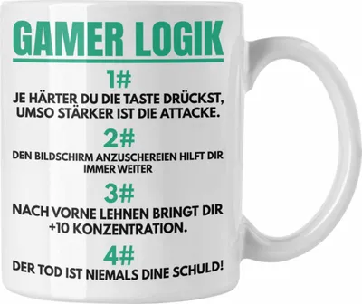 Produktbild von Trendation - Gamer Logik Tasse Geschenk für Jungs Jungen Geschenkidee zum Geburtstag Lustiger Spruch (Weiß)