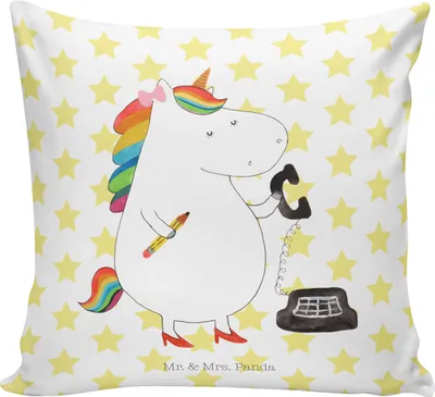 Produktbild von Mr. & Mrs. Panda Kissen 40x40 Einhorn Sekretärin - Weiß - Geschenk, kuschelkissen, Einhörner, Unicorn, Zierkissen, Steuerbüro, Sofakissen, Sofa, Büro, für