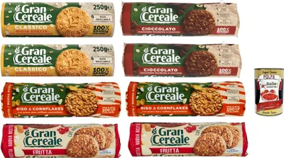 Produktbild von Mulino Bianco Gran Cereale Testpaket Classico, Schokolade, Frutta und Croccante korn getreide kekse Multi Cerealien 8x 250g + Italian Gourmet polpa 400g