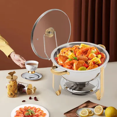 Image de Récipient chauffant en acier inoxydable - Capacité de 5 litres - Argenté - Acier inoxydable - Réchauffeur pour buffet - Réchauffeur alimentaire