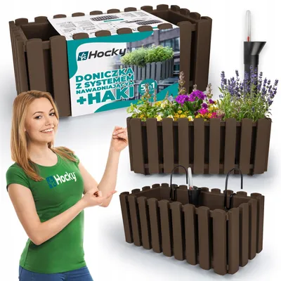Obrázek produktu pro Balkonový truhlík 38 cm s držáky a samozavlažováním hnědý