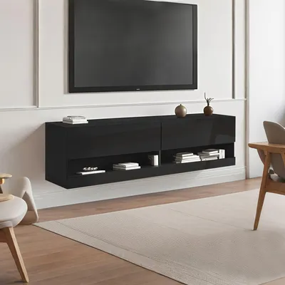 Produktbild von Schwebender, schwarzer TV-Möbelkorpus mit einer Breite von 140 cm, zur Wandmontage
