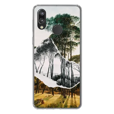 Produktbild von MuchoWow® Handyhülle Schutzhülle Hülle für Huawei P20 Lite (2020) Italienische Landschaft Schirmkiefern - Kunst - Hendrik Voogd - Malerei - Schwarz-Weiß - Alte Meister Silikon Softcase Handy Hülle - Kartenhalter