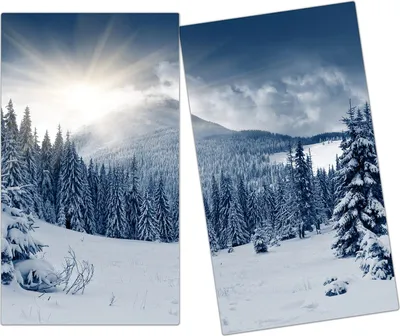 Produktbild von Spritzschutz Herdabdeckplatte Schneidebrett aus Glas Winterlandschaft 2-Teilig (60x52cm)
