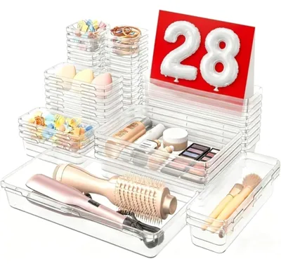Obrázek produktu pro 28 kusů organizérů do zásuvek, průhledné organizéry na kosmetiku