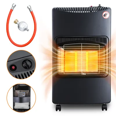 Produktbild von Jopassy Gasheizung Gasheizer Gasheizofen Heizstrahler 4.2 KW Gas Kamin inkl. Druckregler + Schlauch Gasheizstrahler Butan- oder Propangasflaschen bis 10kg Schwarz