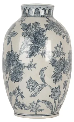Obrázok produktu pre Váza Clayre & Eef Ø 22x36 cm Biele modré keramické kvety
