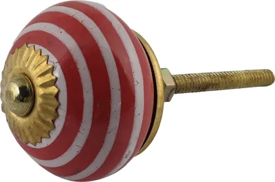 Produktbild von Möbelknauf aus Keramik Shabby Chic - Streifen - rot-weiß