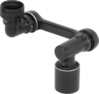 A black metal faucet extension arm with multiple joints.