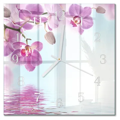 Produktbild von Tulup Glasuhr Wanduhr Küchenuhr Echt-Glas 30x30 cm Modern Dekorativ Geräuschlos Weiße Zeiger - Orchidee