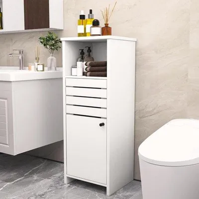 Produktbild von Wasserabstellkasten für Badezimmer Boden - Weiß - Große Badezimmerablage Badezimmerkästchen hoch