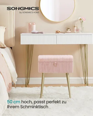 Produktbild von SONGMICS Schminktisch-Stuhl, Hocker mit Stauraum, Schminkhocker, Fußhocker, Metallbeine, gepolstert, verstellbare Füße