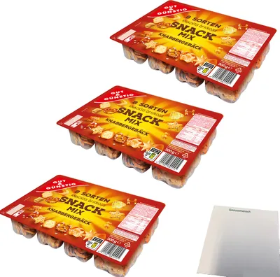 Produktbild von Gut & Günstig Snack Mix knusprige Knabbervielfalt 3er Pack (3x300g Packung) + usy Block