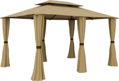 Produktbild von paramondo Comfort Gartenpavillon, 4 x 3 m, beige + Wände – Stahl, wasserdicht, UV‑Schutz 50+, doppeltes Dach
