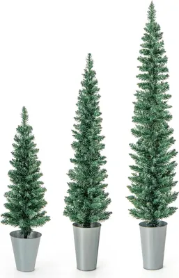 Produktbild von 3er Set Künstlicher Weihnachtsbaum in Vase mit gefaelschten Baeumen 90/120/150cm, Dünne Weihnachtsbaeume mit Eimern aus versilbertem Metall, Festliche Dekoration (Grün)