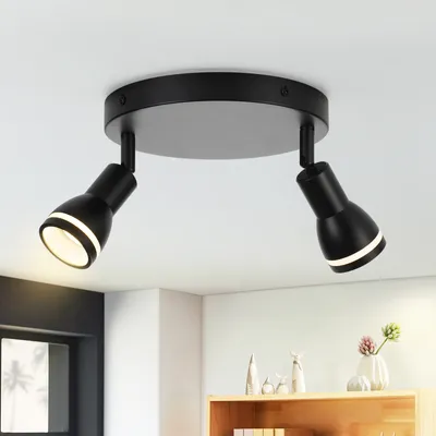 Zdjęcie produktu dla ZMH LED lampa sufitowa czarny reflektor sufitowy 2 płomienie lampa sufitowa GU10 obrotowy reflektor ścienny do przedpokoju salon kuchnia lampa do przedpokoju bez żarówki