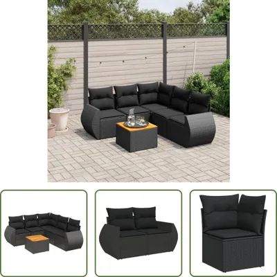 Produktbild von The Living Store 6-tlg. Garten-Sofagarnitur mit Kissen Schwarz Poly Rattan