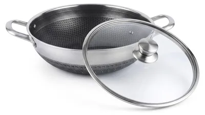 Produktbild von Wokpfanne Ø 40 cm Edelstahl Induktion Wok Wabenstruktur-Antihaft Glasdeckel