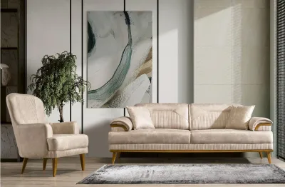 Produktbild von Beige Wohnzimmer Sitzgarnitur Designer Sofagarnitur Polster 3+1 Sitzer