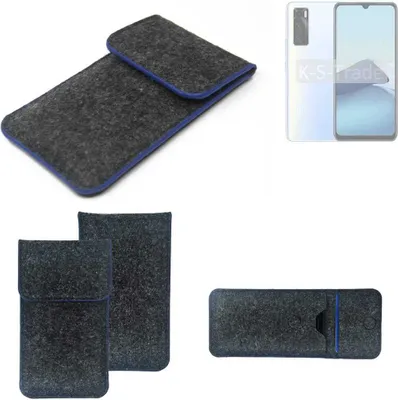 Produktbild von K-S-Trade Handy-Hülle Schutz-Hülle kompatibel mit Vivo Y70 Filztasche Pouch Tasche Case Sleeve Filzhülle dunkelgrau, blauer Rand