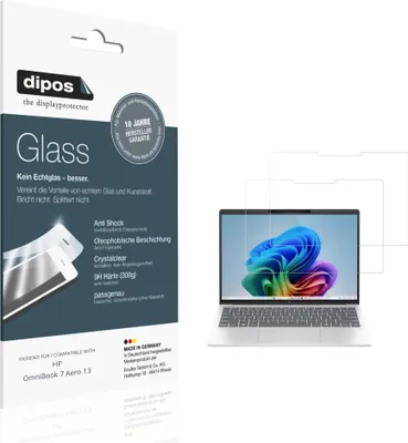 Produktbild von 2x Schutzfolie für HP OmniBook 7 Aero 13 - Anti-Shock 9H Folie dipos Glass Kunststoffglas