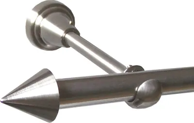 Produktbild von Gardinenstange Set Edelstahl Look Metall Ø 16mm zur Wandbefestigung 1-lauf Modern Spitze , Länge wählbar H14E29
