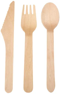 Produktbild von Besteckset aus Holz – Gabel, Messer, Löffel, 16 cm – 100 Stück