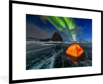 Produktbild von MuchoWow® MuchoWow® Gerahmtes Poster Nordlichter - Zelt - Eis - Skandinavien 90x60 cm - Poster mit zchwarzem Bilderrahmen - Wanddekoration - Fotos