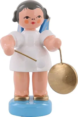 Productafbeelding van Engeltje met kleine gong - Blauwe vleugels - staand (6 cm) van Kunstgewerbe Uhlig
