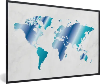 Produktbild von MuchoWow® Gerahmtes Poster Weltkarte - Blau - Marmor 90x60 cm - Poster mit Schwarzem Bilderrahmen Wandposter Rahmen Foto Bilder - Fotorahmen - Foto-Plakat