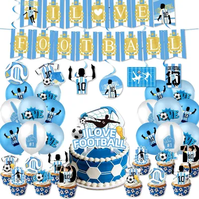 50-teiliges Fußball-WM-Deko-Set – Ballons, Banner, Spiralen
