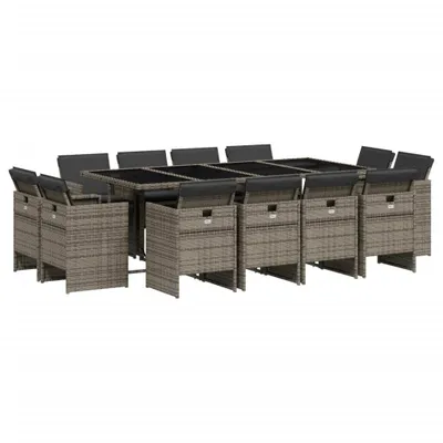 Immagine prodotto di Set da Pranzo da Giardino 13pz con Cuscini Grigio in Polyrattan
