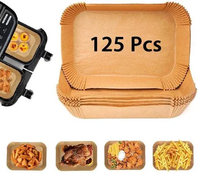 Immagine prodotto di Carta da frittura per friggitrici ad aria, 125 fogli rettangolari da 22x14 cm, antiaderente, resistente all'olio e all'acqua
